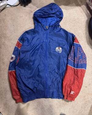 Vintage 90s Starter Edmonton Oilers NHL Windbreaker Jacket Men's XL